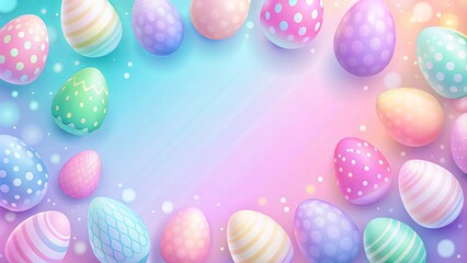 Wall Mural - Pastel abstract background with Easter egg symbols and gradients
