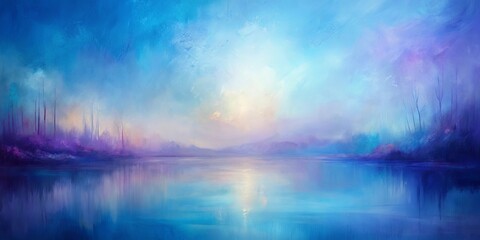 Wall Mural - Tranquil and serene abstract painting with smooth brush strokes in calming blues and lavenders, emitting a soft glow