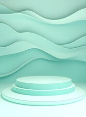 Canvas Print - Abstract 3D podium with wavy background