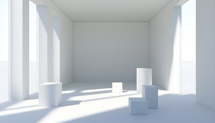 Canvas Print - Minimalist White Room with Geometric Shapes and Sunlight