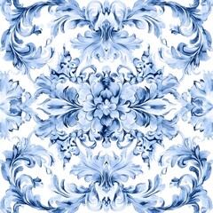 Wall Mural - Blue Floral Pattern Watercolor