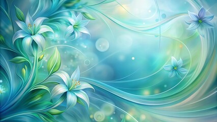 Wall Mural - Abstract soft gradient background with swirling lily shapes in blues and greens