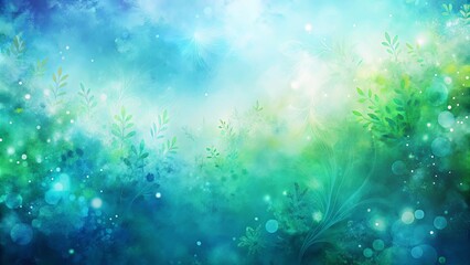 Wall Mural - Abstract background with gradient blend of blue and green watercolor textures, glowing highlights, and organic patterns ideal for design projects