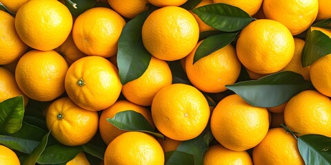 Sticker - Close Up of Fresh Oranges with Green Leaves