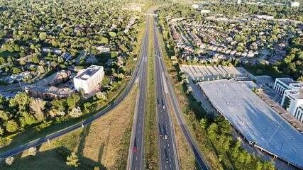 Sticker - Aerial footage of the King's Highway 85 in Waterloo city, on a sunny day in Ontario, Canada