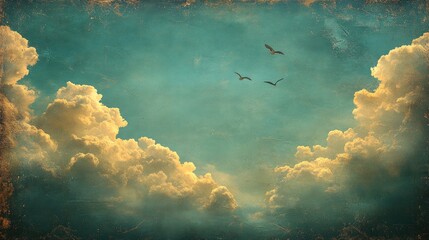 Poster - Serene sky with clouds and birds, evoking tranquility and freedom.