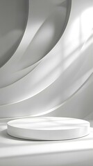 Wall Mural - White Minimalist Product Display with Curved Background and Shadows.