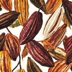 Wall Mural - Cacao Pods Watercolor Illustration