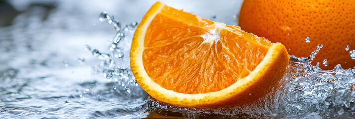 Canvas Print - Fresh Orange Slice Splashing in Water