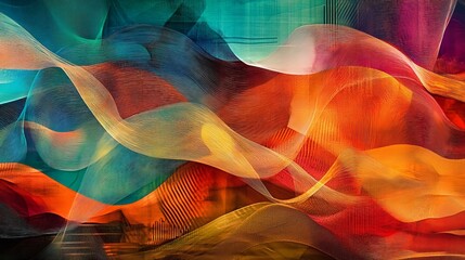 Imagine an abstract representation of sound waves with undulating lines and vibrant colors.