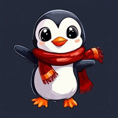 Wall Mural - Cute Penguin Wearing a Red Scarf