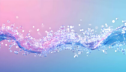 Wall Mural - Abstract blue water wave with bubbles on a pink and blue background.