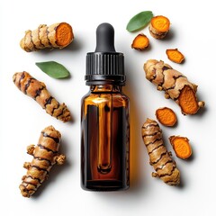 Turmeric Essential Oil on white background