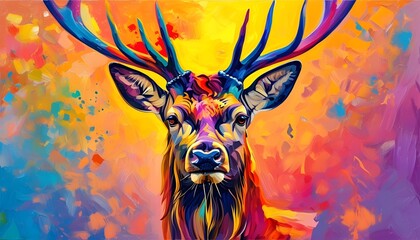 Vibrant deer amidst a lush, colorful landscape