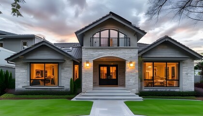 Charming exterior of a lovely house surrounded by lush greenery and vibrant flowers