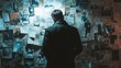 © Yeivaz - A Mysterious Investigator is Focused on Analyzing Clues Affixed to a Wall of Evidence and Leads