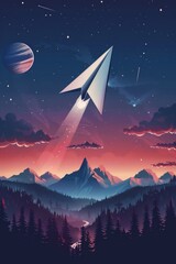 Wall Mural - A paper plane's journey through various landscapes or environments.