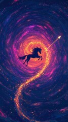 Wall Mural - Black Horse Soaring Through Cosmic Galaxy