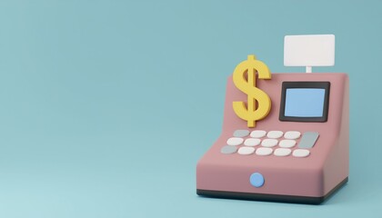 A colorful cash register with a dollar sign, ideal for illustrating retail, commerce, and payment themes in modern business.