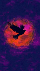 Canvas Print - Silhouette of a Bird Flying in Front of a Red Moon