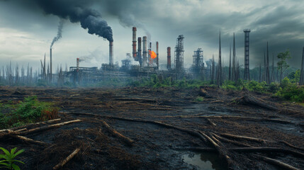 industrial factory causing deforestation and habitat destruction