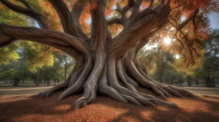 Canvas Print - Majestic Ancient Tree in Sunlight