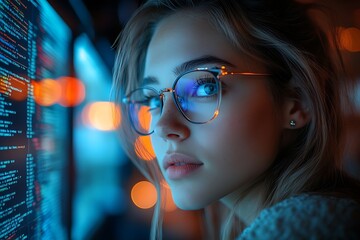  AI cyber security concept. Diverse IT specialist team analyzing artificial intelligence online risk threats to consumer data & privacy. Software developers coding & ethical hacking in dark office 