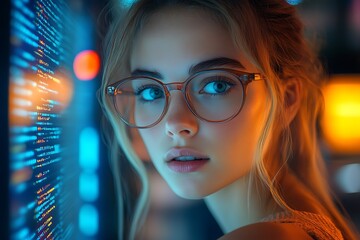  AI cyber security concept. Diverse IT specialist team analyzing artificial intelligence online risk threats to consumer data & privacy. Software developers coding & ethical hacking in dark office 