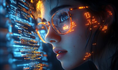  AI cyber security concept. Diverse IT specialist team analyzing artificial intelligence online risk threats to consumer data & privacy. Software developers coding & ethical hacking in dark office 