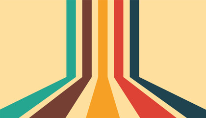 Poster - Old retro perspective lines background. vintage colourful stripes wallpaper. abstract background of groovy wavy lines. vector illustration