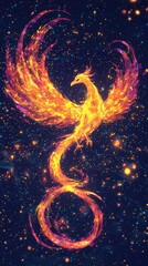 Poster - Phoenix Rising From The Ashes In A Starry Sky