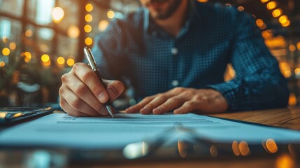 close-up of contract signing during a successful business negotiation, document finalization, comple