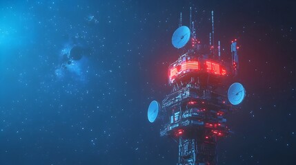 Poster - Futuristic Space Age Signal Tower Transmitting Cosmic Communications