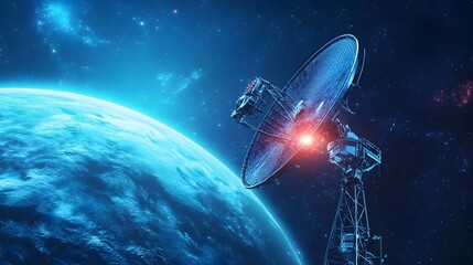 Poster - Futuristic Space Communication Technology Transmitting Signals to Distant Planets