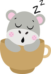 Wall Mural - Cute hippo sleeping inside a cup