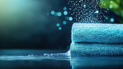 Cleansing Germs: Visual Effects of Bacteria Being Washed Away from Towel under Running Water with Copy Space for Text