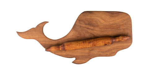 Wall Mural - wooden kitchen board in the shape of a whale isolated on white background