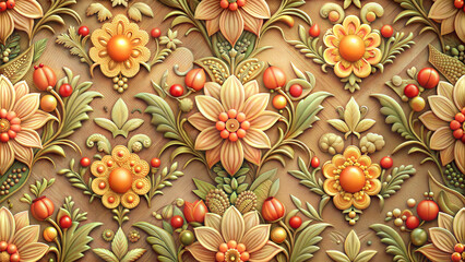 Ornate floral relief pattern with vibrant colors and intricate designs for artistic decor