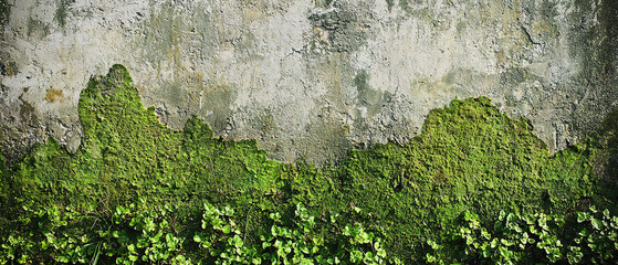 An aged moss covered wall with copy space