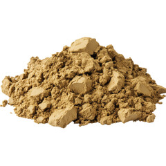 A heap of coarse, light-colored sand sitting naturally on a white background 