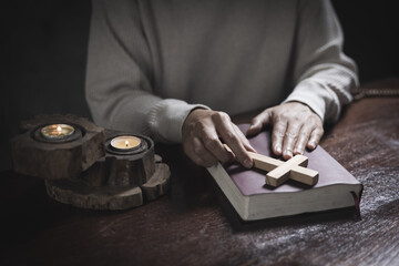 woman reading and studying the bible,  Holy Bible for faith, spirituality.