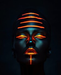 Futuristic Neon Face with Glowing Patterns and Abstract Design