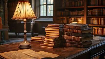 Wall Mural - A Cozy Reading Corner with Stacks of Books