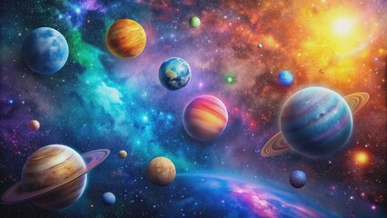 Colorful planets and stars in vibrant outer space , cosmos, universe, space, stars, planets, colorful, vibrant, celestial