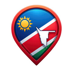 Map pointer button design featuring Namibia flag colors