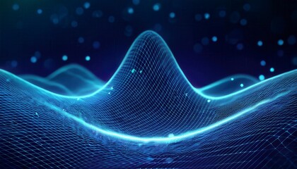 Abstract digital wave of glowing particles in blue and orange colors. Generated image