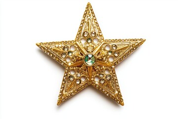 Wall Mural - Golden Christmas star jewels sticker on white background.