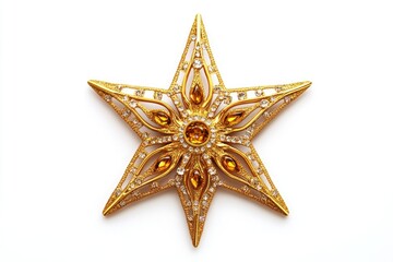 Wall Mural - Golden Christmas star jewels sticker on white background.