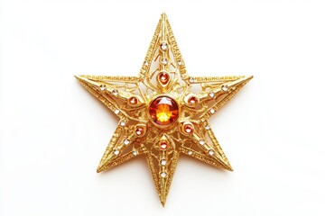 Wall Mural - Golden Christmas star jewels sticker on white background.