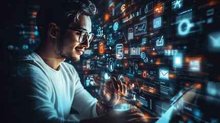Developing programmer, software developer coding computer code on laptop computer. Digital software development. Website and mobile app design and coding technologies.
